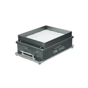Rectangular feeder tray with a white working surface.